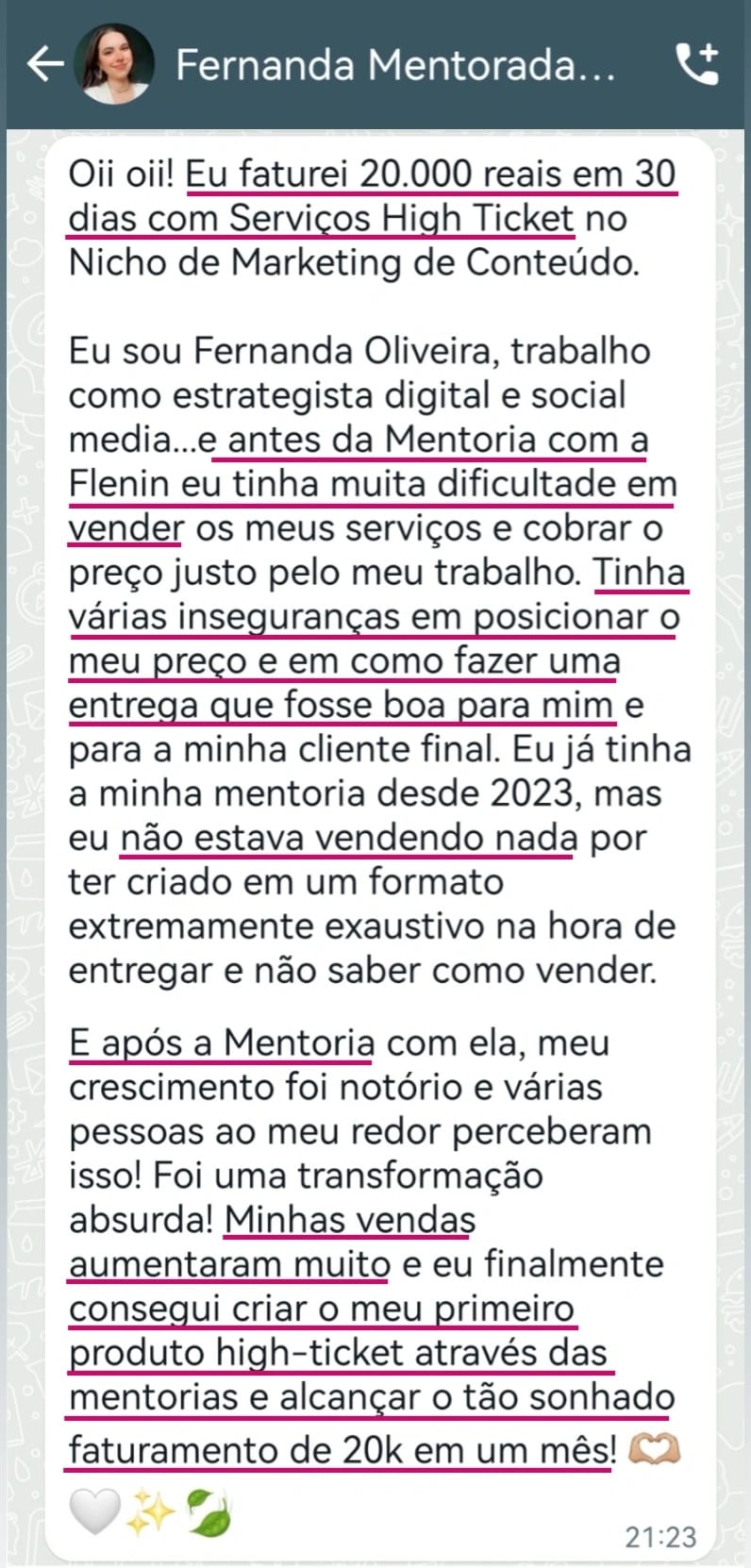 Depoimento de Fernanda de Oliveira